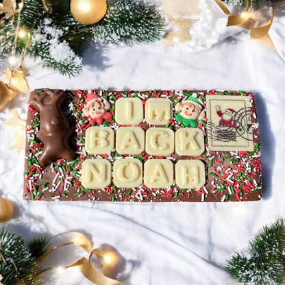 Elf I'm back personalised chocolate bar