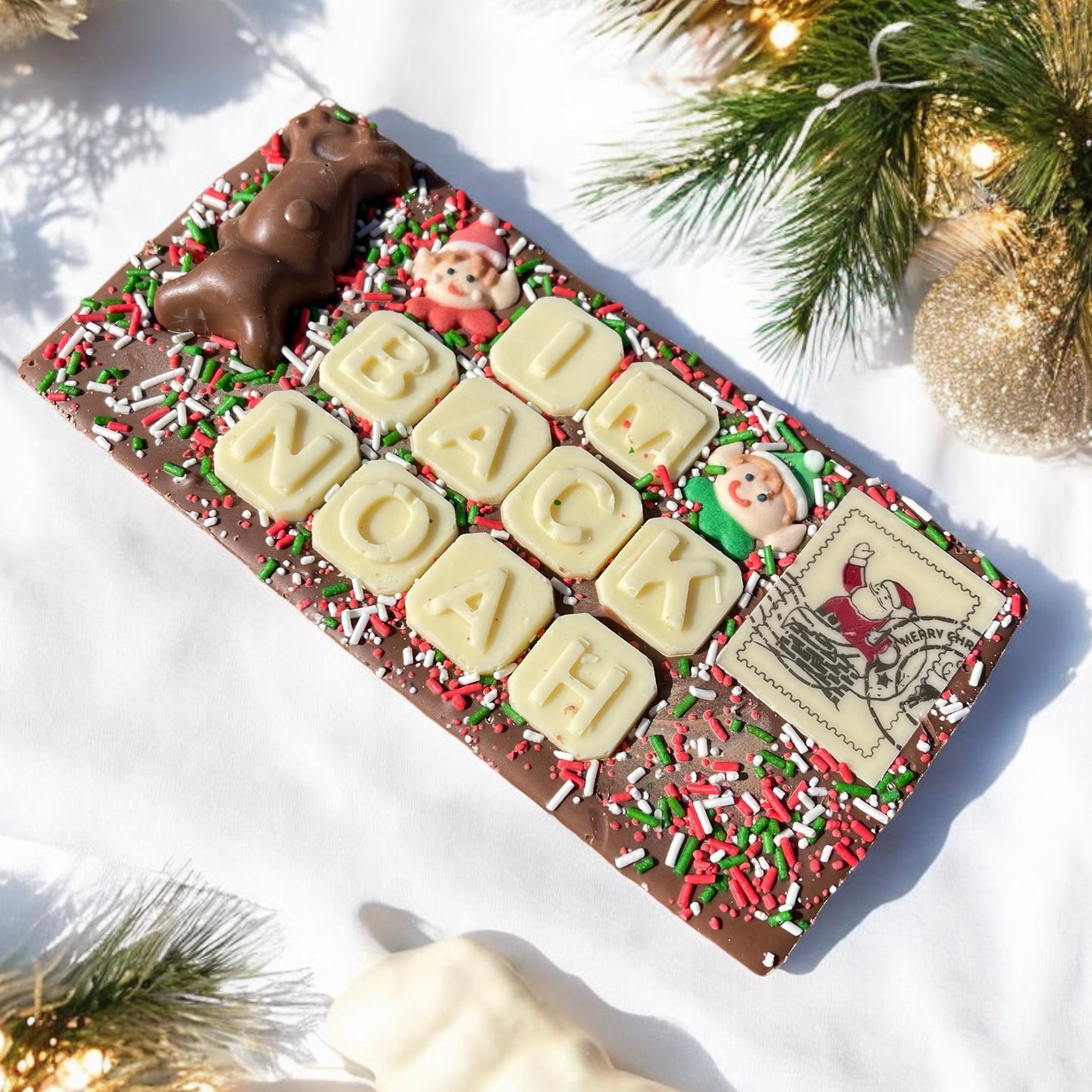 Elf I'm back personalised chocolate bar