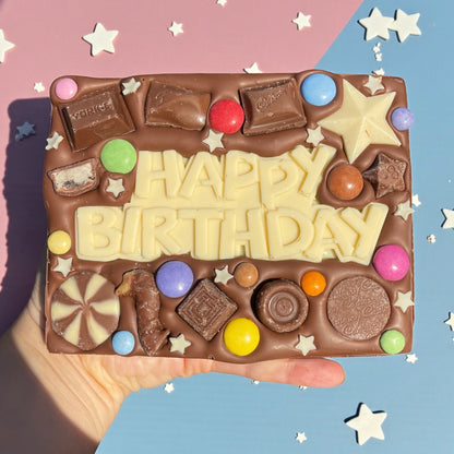 Happy Birthday chocolate slab- choice of toppings and size!